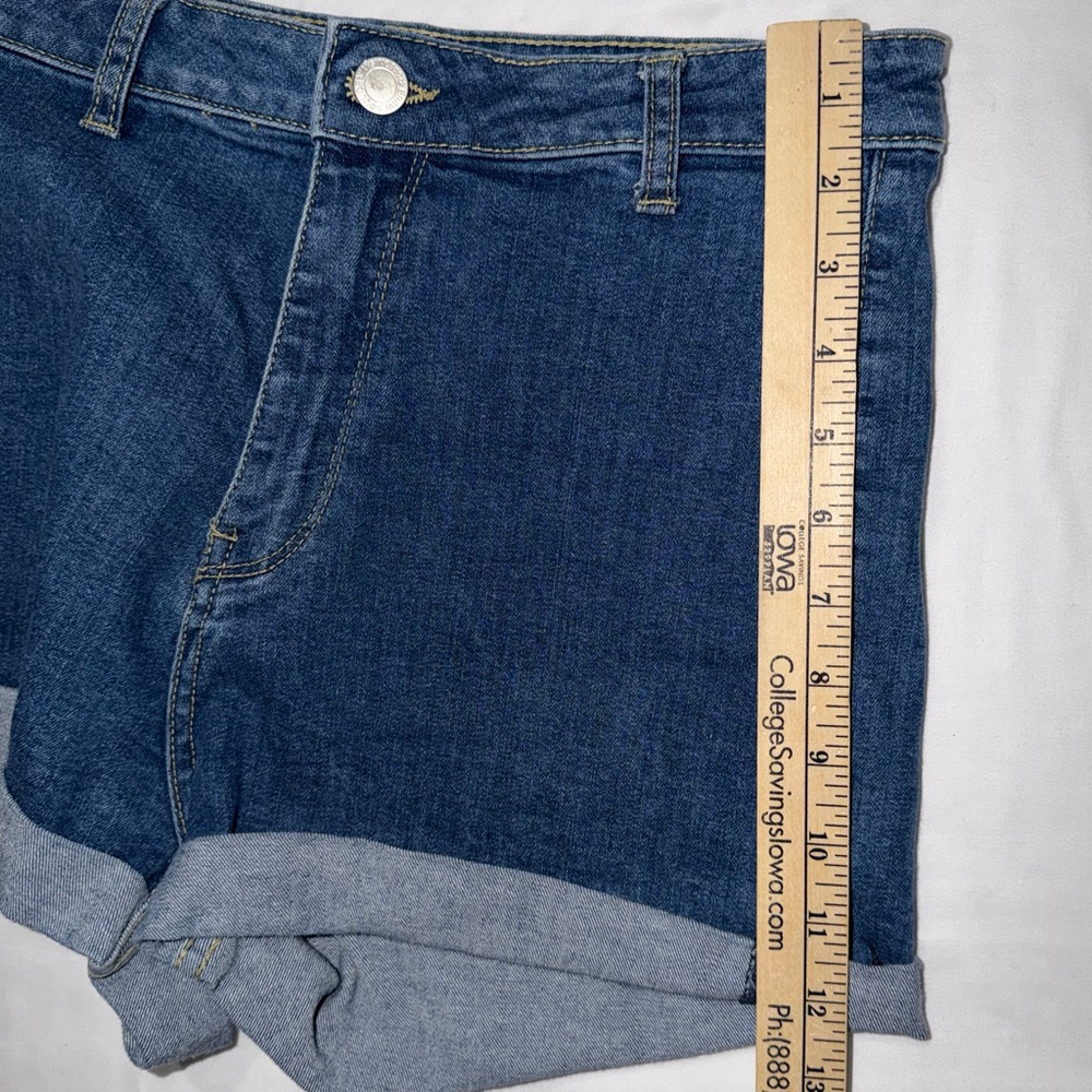 Women Brave Soul London Blue Denim Shorts High Waisted Stretch Classic 12 Cuffed - Picture 7 of 9